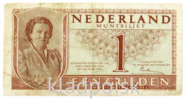 Банкнота 1 гульден 1945 года Нидерланды