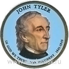 Монета с цветным изображением 1 доллар США (2009) 10-ый Президент Джон Тайлер Монета с цветным изображением 1 доллар США (2009) 10-ый Президент Джон Тайлер