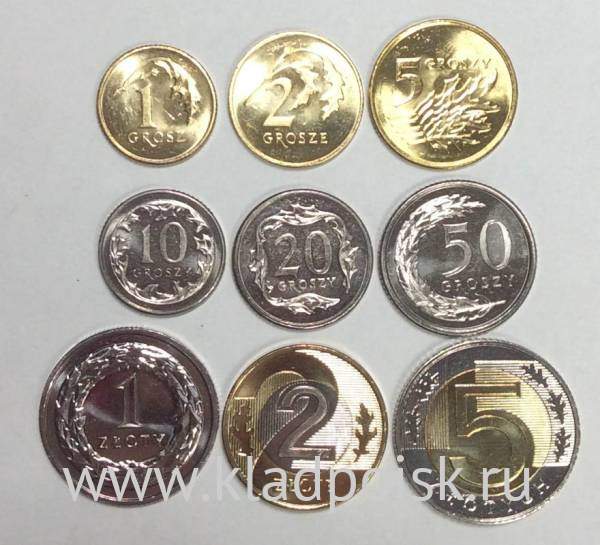 Набор регулярных монет Польши 2009-2015 гг., 9 монет