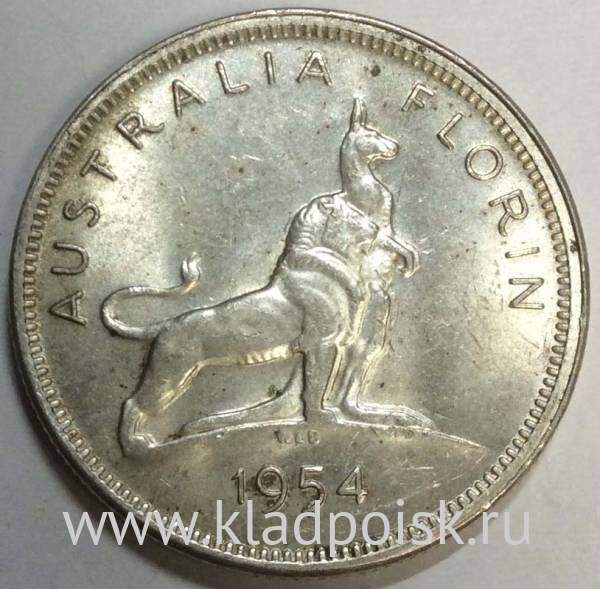 Монета флорин (2 шиллинга) 1954 года Австралия Монета флорин (2 шиллинга) 1954 года Австралия