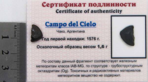 Осколок метеорита Campo del Cielo, арт 22 Осколок метеорита Campo del Cielo, арт 22