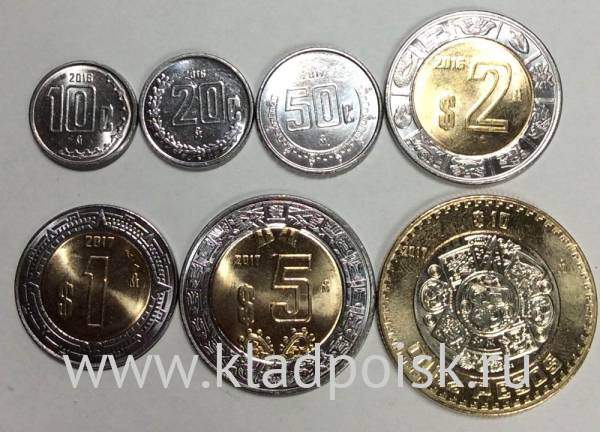 Набор регулярных монет Мексики 2016-2017 гг., 7 монет