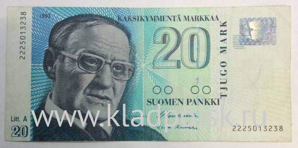 Банкнота 20 марок 1993 года Финляндия, арт 2
