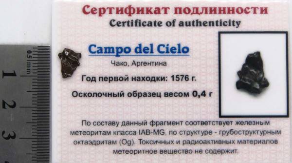 Осколок метеорита Campo del Cielo, арт 14 Осколок метеорита Campo del Cielo, арт 14