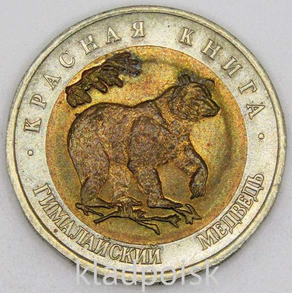 Монета 50 рублей 1993 года Гималайский медведь серии Красная книга