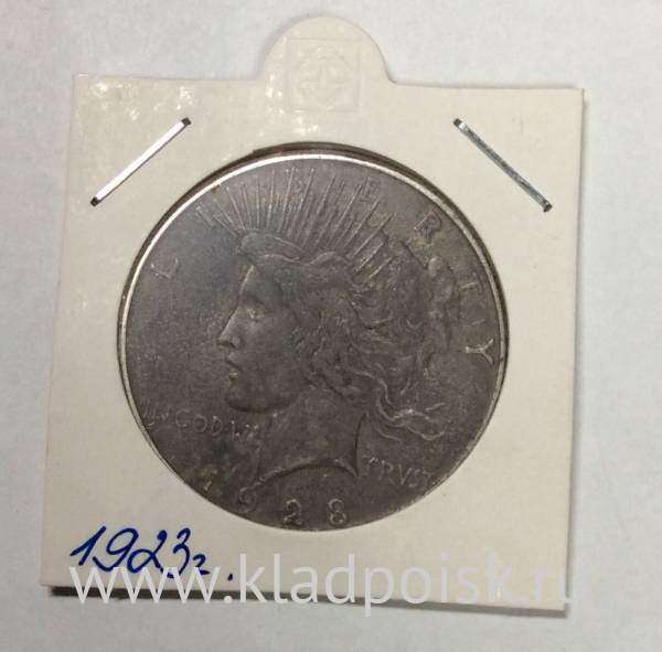 Монета 1 доллар США «Мир» 1923 года, Серебро 900 пр., арт 1