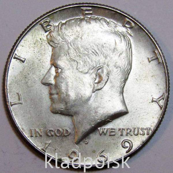 Монета 50 центов США «Кеннеди» 1969 года серебро 400 пробы, арт 3
