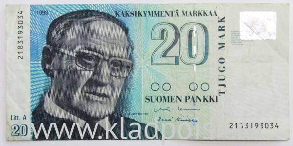 Банкнота 20 марок 1993 года Финляндии Банкнота 20 марок 1993 года Финляндии