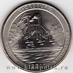 Монета 25 центов Национальный парк Виксбург, монетный двор D