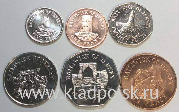 Набор регулярных монет Джерси, 6 монет 2007-2009 гг.
