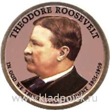 Монета с цветным изображением 1 доллар США (2013) 26-ой Президент Теодор Рузвельт Монета с цветным изображением 1 доллар США (2013) 26-ой Президент Теодор Рузвельт