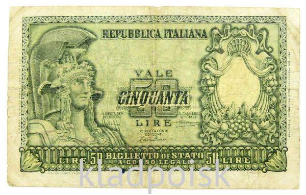 Банкнота 50 лир 1951 года Италия Банкнота 50 лир 1951 года Италия