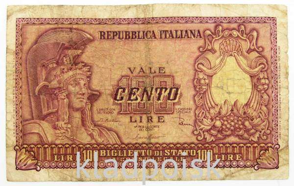 Банкнота 100 лир 1951 года Италия