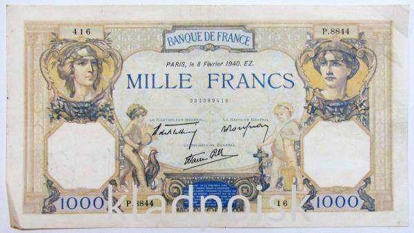 Банкнота 1000 франков 1940 года Франция
