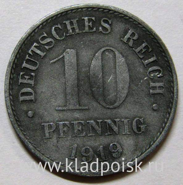 Монета 10 пфеннигов Германия 1919