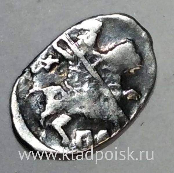 Копейка серебро Михаил Фёдорович (чешуя), 1613-1645 гг. Псковский денежный двор, арт 13 Копейка серебро Михаил Фёдорович (чешуя), 1613-1645 гг. Псковский денежный двор, арт 13