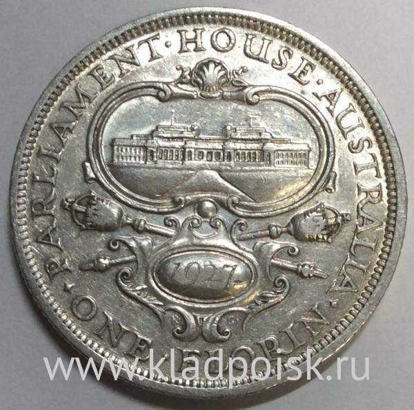 Монета флорин (2 шиллинга) 1927 года Австралия Монета флорин (2 шиллинга) 1927 года Австралия