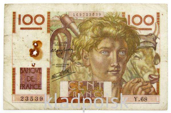 Банкнота 100 франков 1946 года Франция, арт 2