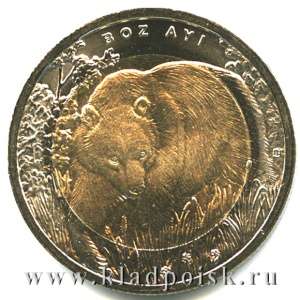Монета 1 лира Турция – Медведь, 2011