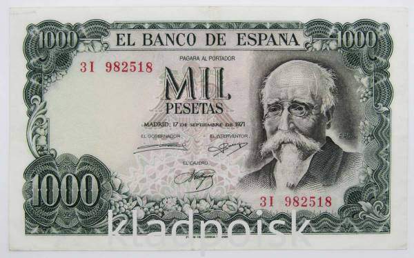 Банкнота 1000 песет 1971 года Испания Банкнота 1000 песет 1971 года Испания
