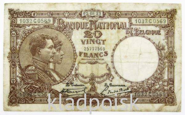 Банкнота 20 франков 1919 года Бельгия