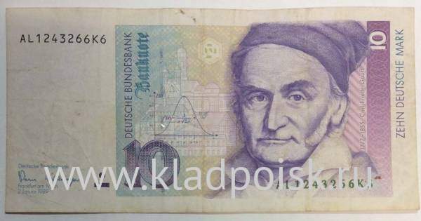 Банкнота 10 марок ФРГ 1989 года