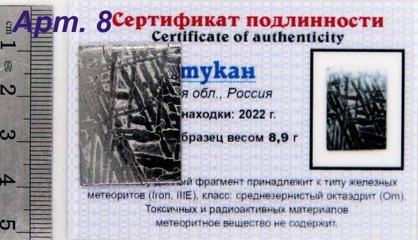 Спил метеорита Оротукан, арт 8 Спил метеорита Оротукан, арт 8