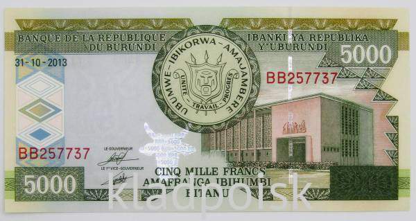 Банкнота 5000 франков Бурунди 2013 года
