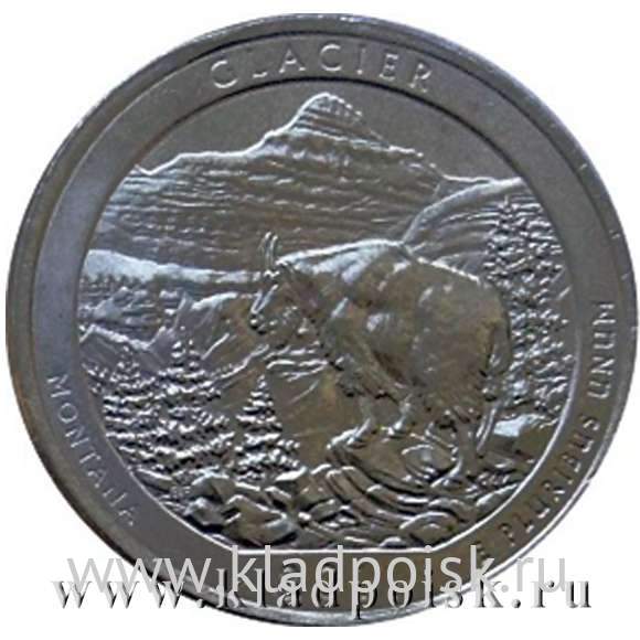 Монета 25 центов Национальный парк Глейшер, монетный двор D