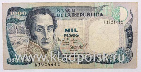 Банкнота 1000 песо 1994-1995 гг. Колумбия Банкнота 1000 песо 1994-1995 гг. Колумбия