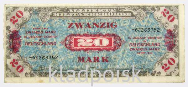 Банкнота 20 марок 1944 года, Германия, Оккупация Германии войсками союзников