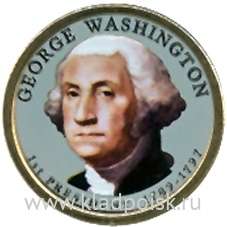 Монета с цветным изображением 1 доллар США (2007) 1-ый Президент Джордж Вашингтон Монета с цветным изображением 1 доллар США (2007) 1-ый Президент Джордж Вашингтон