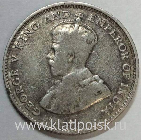 Монета 10 центов 1919 года Стрейтс Сетлментс, Британская колония Монета 10 центов 1919 года Стрейтс Сетлментс, Британская колония