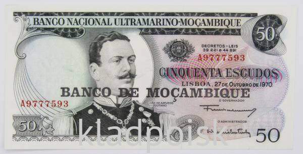 Банкнота Мозамбик 50 эскудо 1970 года