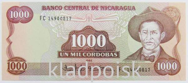 Банкнота 1000 кордоб 1985 года Никарагуа