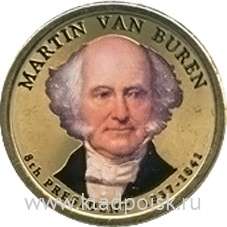 Монета с цветным изображением 1 доллар США (2008) 8-ой Президент Мартин Ван Бюрен Монета с цветным изображением 1 доллар США (2008) 8-ой Президент Мартин Ван Бюрен