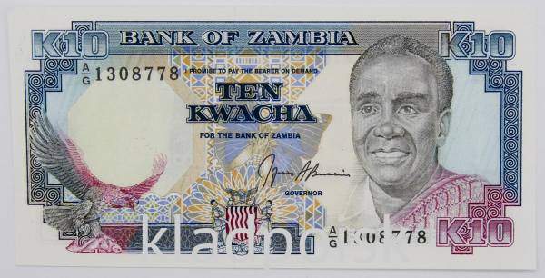 Банкнота Замбия 10 квач 1989-1991 гг., арт 2