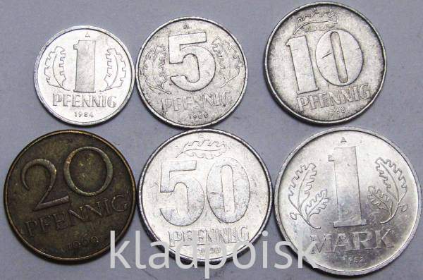Набор монет ГДР 1958-1990 гг., 6 монет