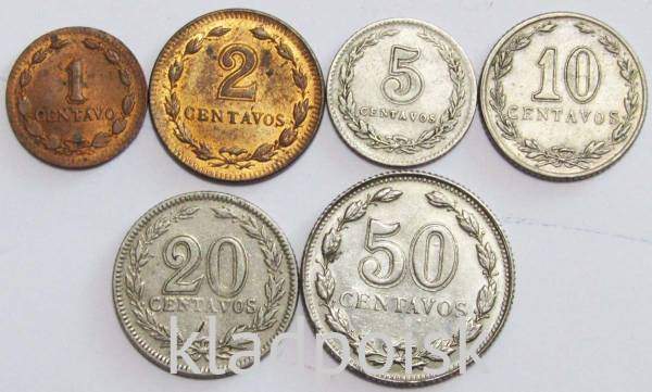 Набор монет Аргентина 1925-1947 гг, 6 монет