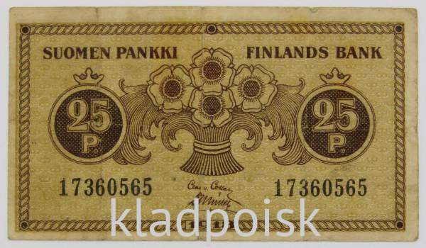 Банкнота 25 пенни 1918 года Финляндия Банкнота 25 пенни 1918 года Финляндия
