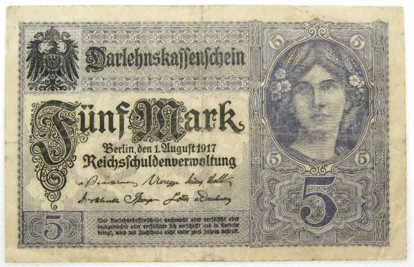 Банкнота 5 марок 1917 года Германия Банкнота 5 марок 1917 года Германия