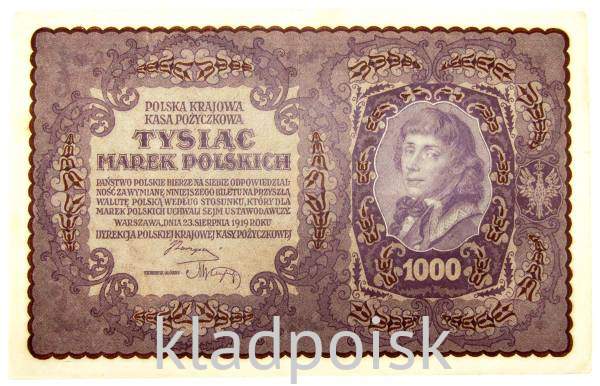 Банкнота 1000 марок польских 1919 года Польша