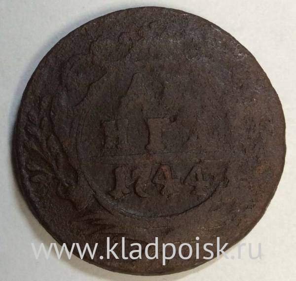 Монета 1 денга 1744 года, Российская Империя, Елизавета I Монета 1 денга 1744 года, Российская Империя, Елизавета I