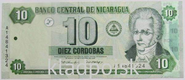 Банкнота 10 кордоб 2002 года Никарагуа