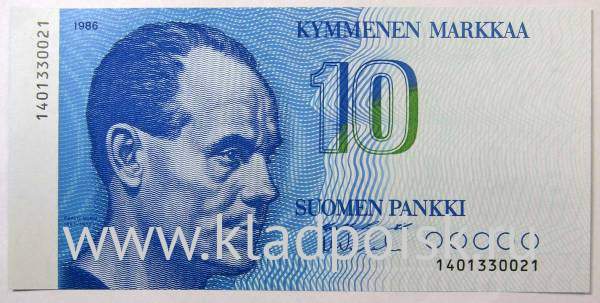 Банкнота 10 марок 1986 года Финляндия, арт 2 Банкнота 10 марок 1986 года Финляндия, арт 2