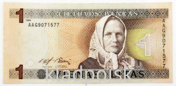 Банкнота 1 лит 1994 года Литва