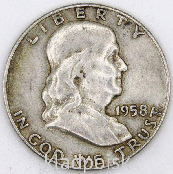 Монета 50 центов США Франклин, 1958 Серебро 900 пробы