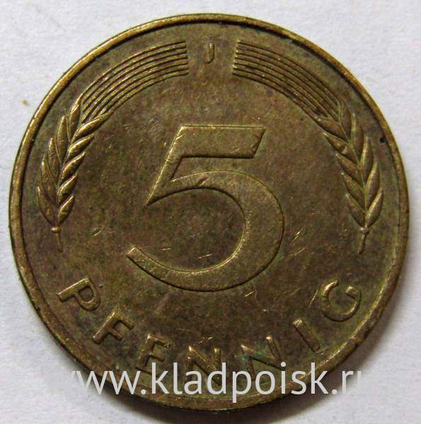 Монета 5 пфеннигов Германия 1984 (J)
