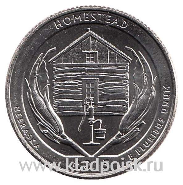 Монета 25 центов Национальный монумент Гомстед, монетный двор D