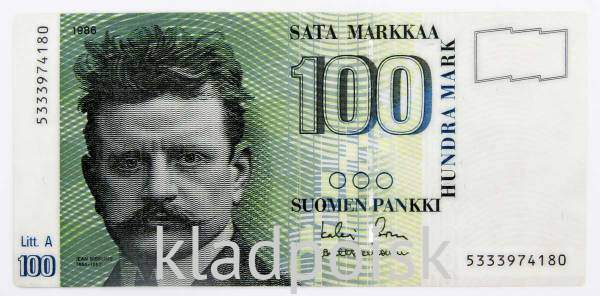 Банкнота 100 марок 1986 года Финляндия, арт 2